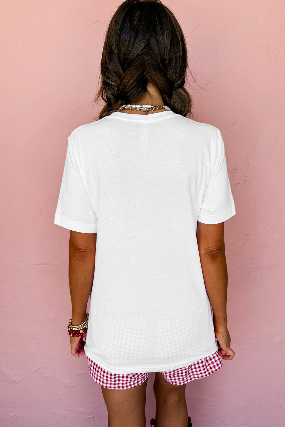 White USA Starry Letter Graphic Cotton Blend T Shirt