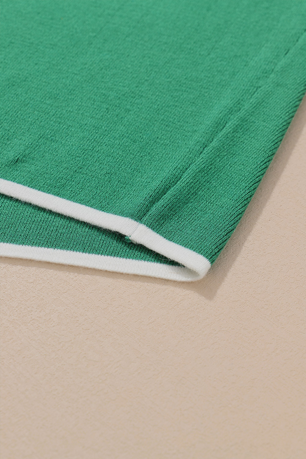 Dark Green Lightweight Ribbed Knit Contrast Trim Sweater Vest