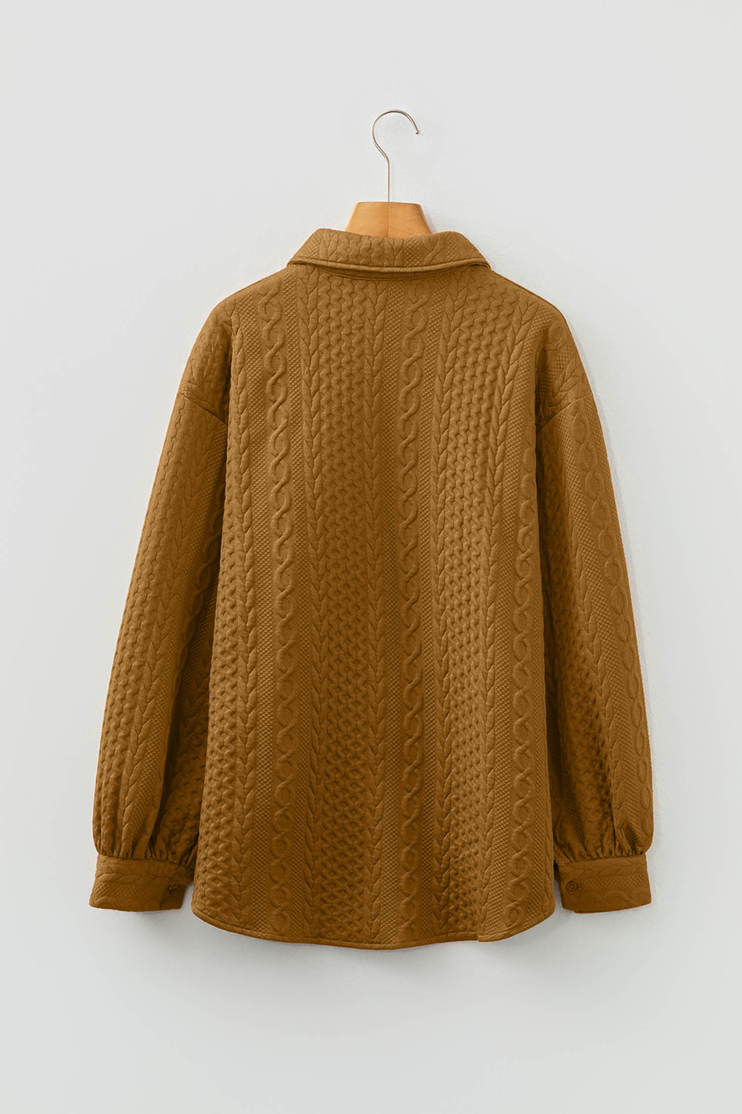 Sepia Rose Cable Texture Puff Sleeve Loose Shacket