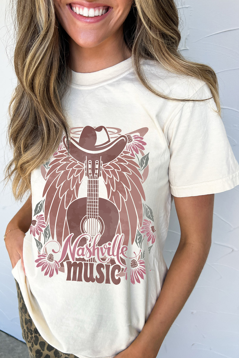 White Nashville Music Cowboy Hat Guitar Graphic Tee