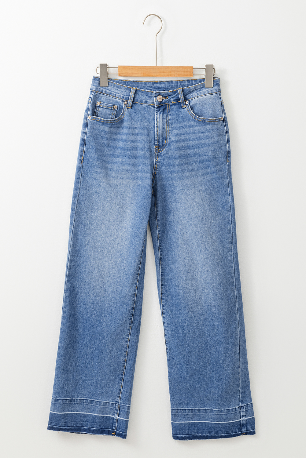 Real Teal Raw Hem Unique Cuffs Straight High Rise Loose Jeans
