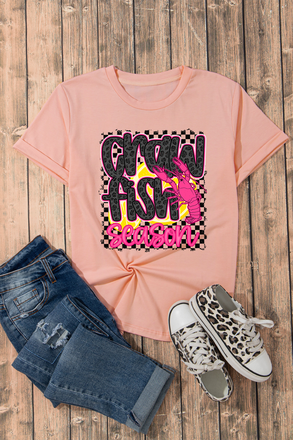 Pink Crawfish Season Graphic Casual Tee