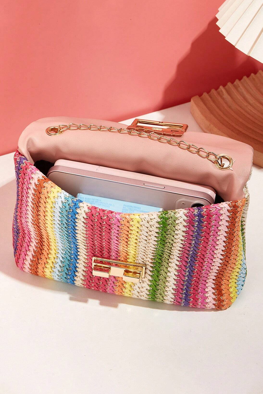 Iceland Blue Striped Crochet Flapped Single Shoulder Bag