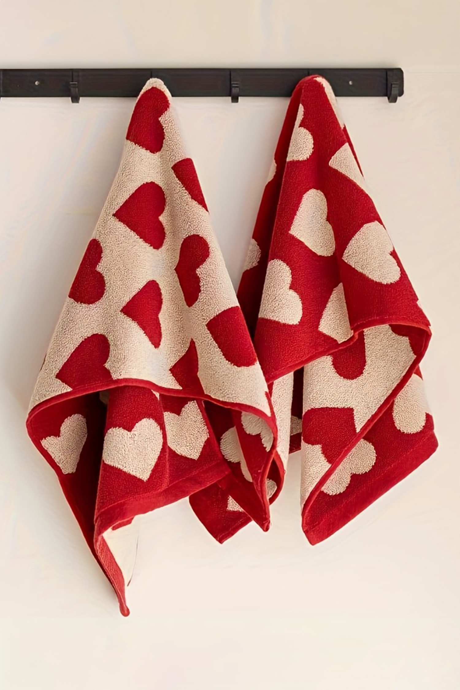 Fiery Red Double Side Heart Printed Allover Cotton Face Towel