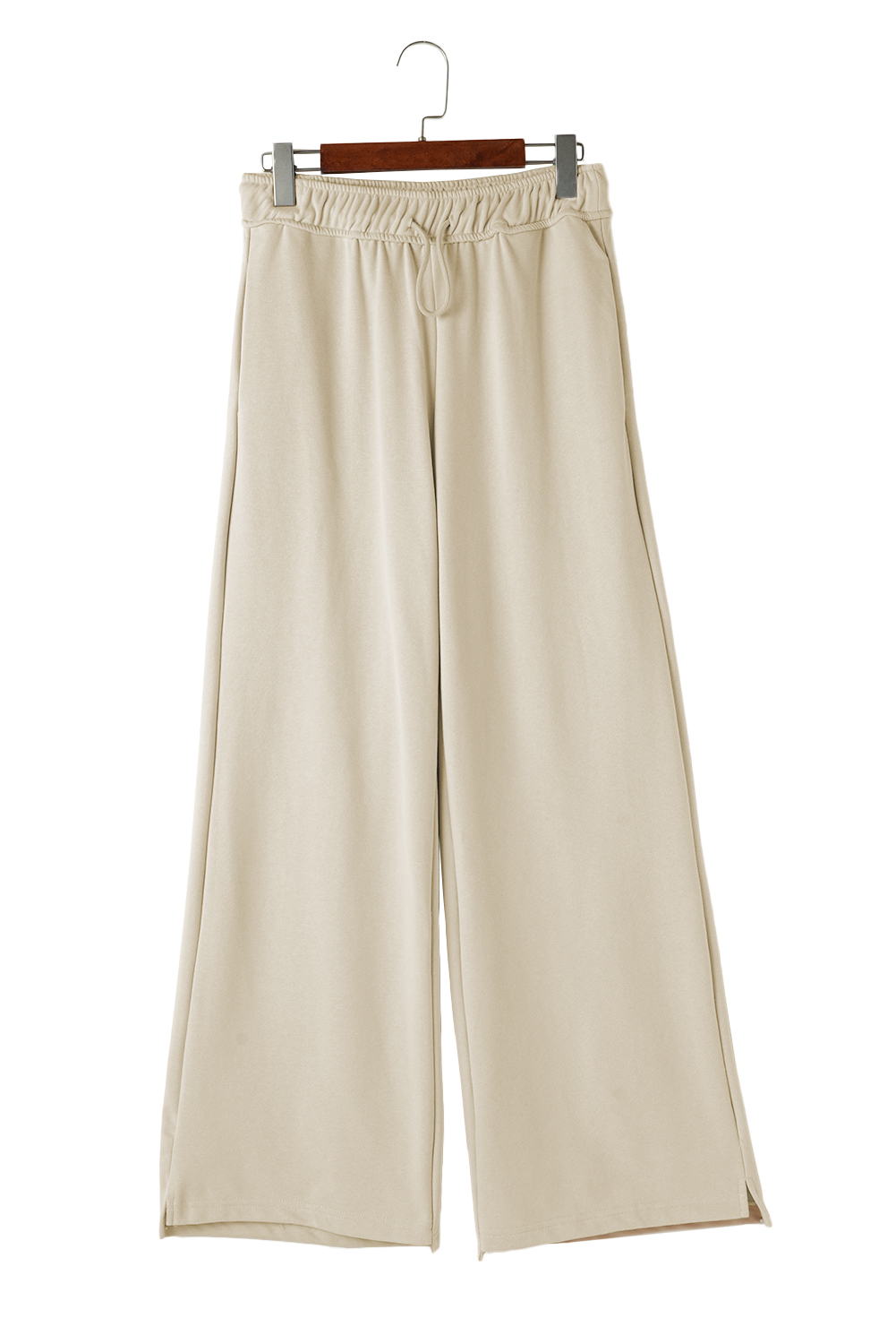 Apricot Loop Drawstring Elastic Waistband Casual Wide Leg Pants