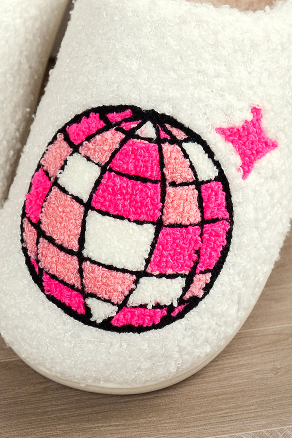 Black Disco Ball Print Fuzzy Winter House Slippers