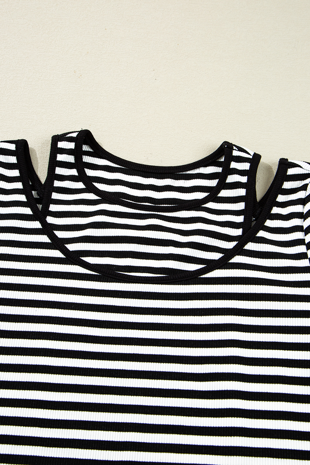 Black Stripe Double-layer Cold Shoulder Long Sleeve Top