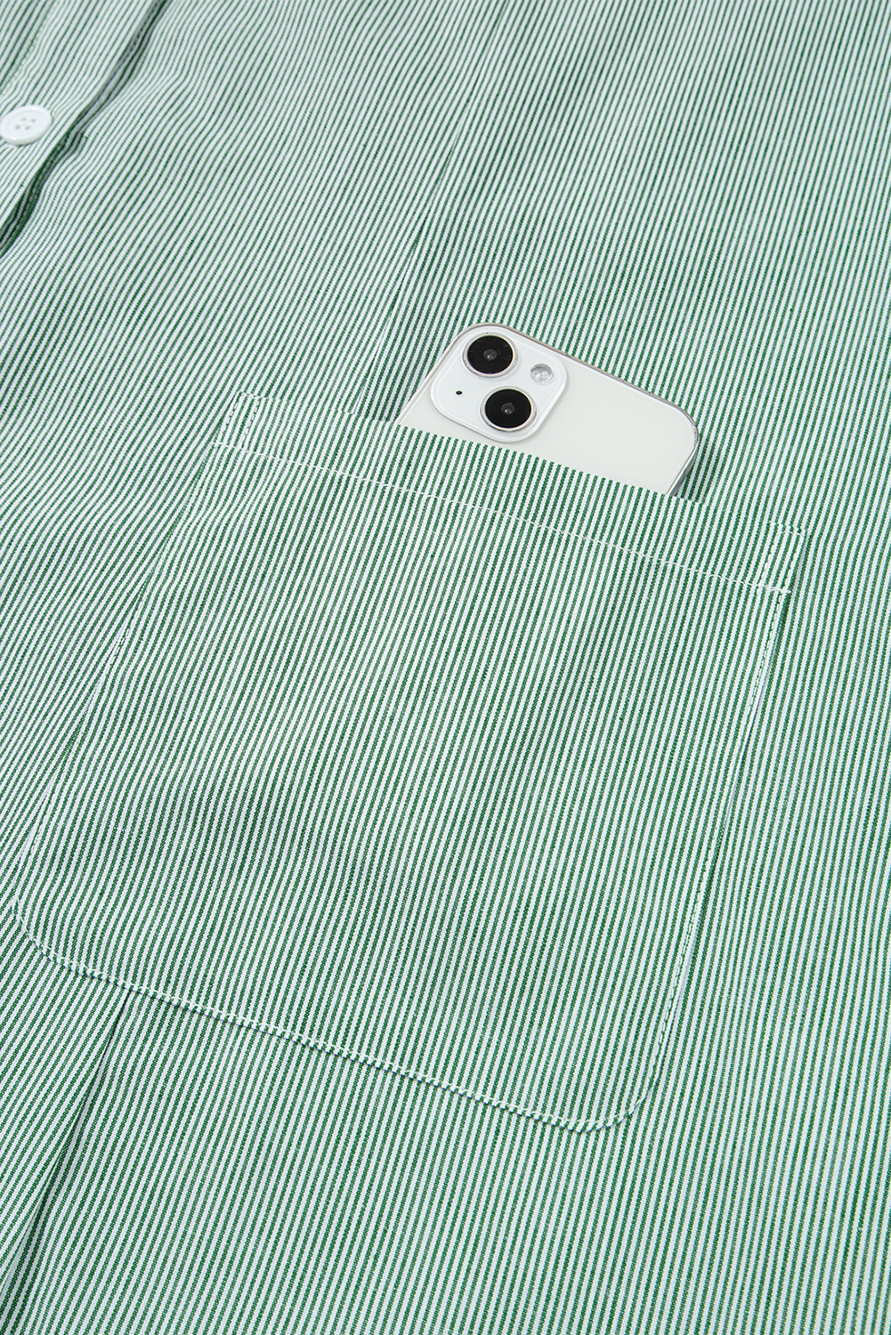 Green Stripe Frilled Sleeveless Collar Front Pocket Button Up Mini Dress