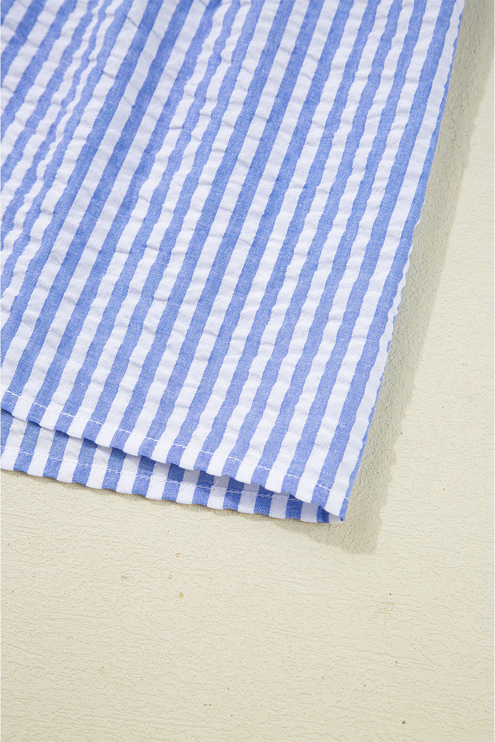 Sky Blue Stripe Bracelet Sleeve Tiered Shift Dress with Pockets