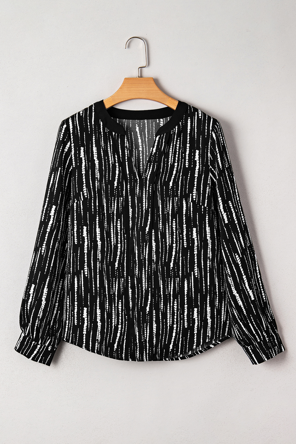 White Abstract Printed V Neck Fall Blouse