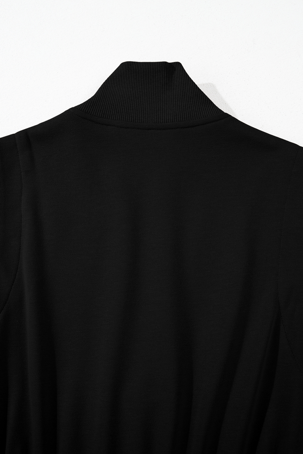 Black French Terry Zipped Collar Sleeveless Drawstring Waist Mini Dress
