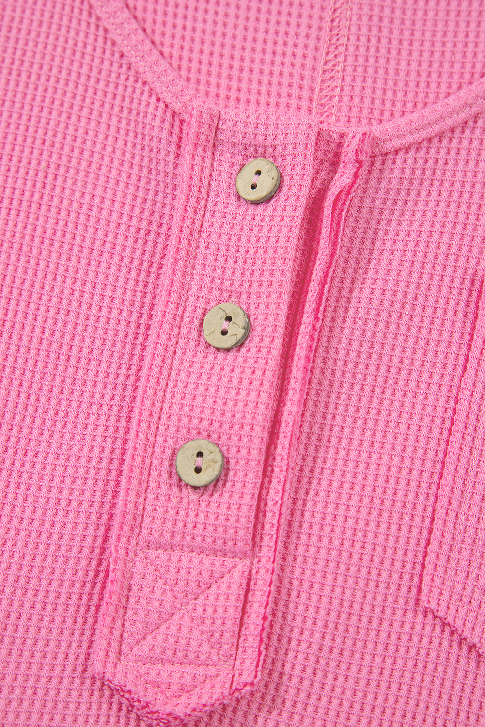 Bright Pink Waffle Textured Button Round Neck A-line Tiered Sleeveless Dress