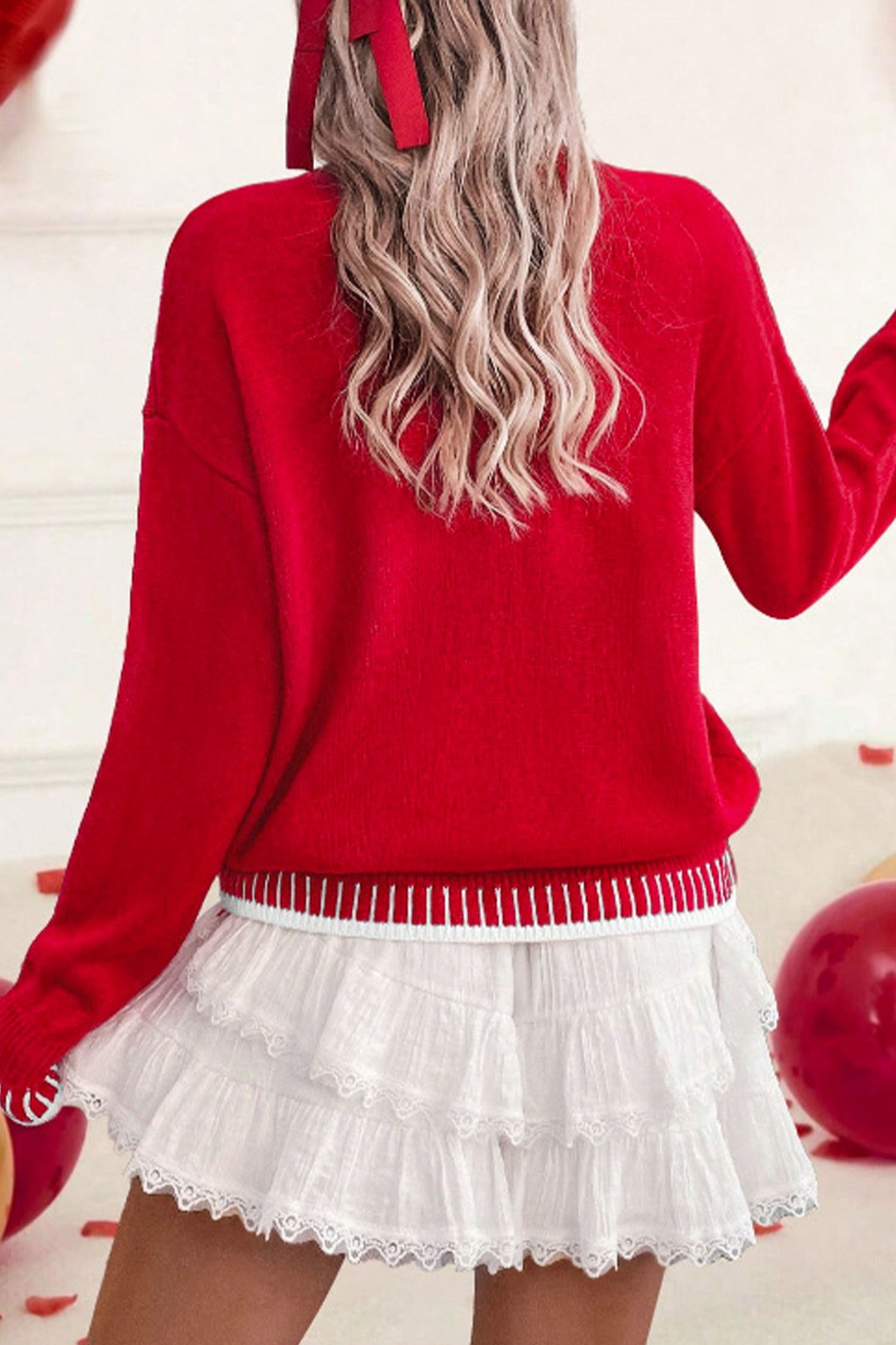 Light Blue Valentine Love Chenille Letter Graphic Sweater