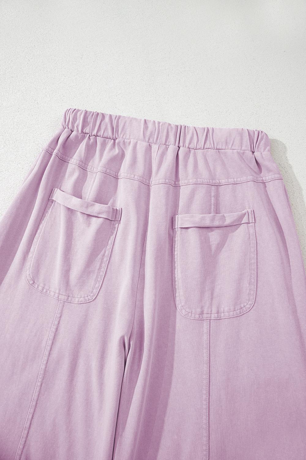 Pink Mineral Wash Exposed Seam Drawstring Elastic Waistband Wide Leg Cargo Pants