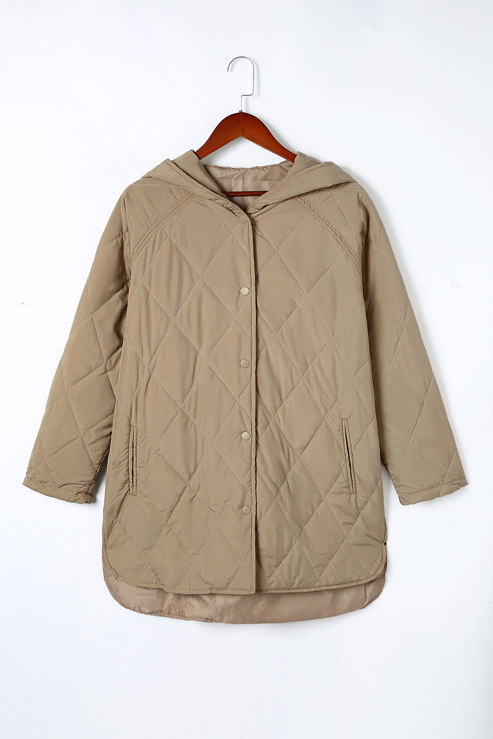 Green Quilted Snap Button Hooded Puffer Coat