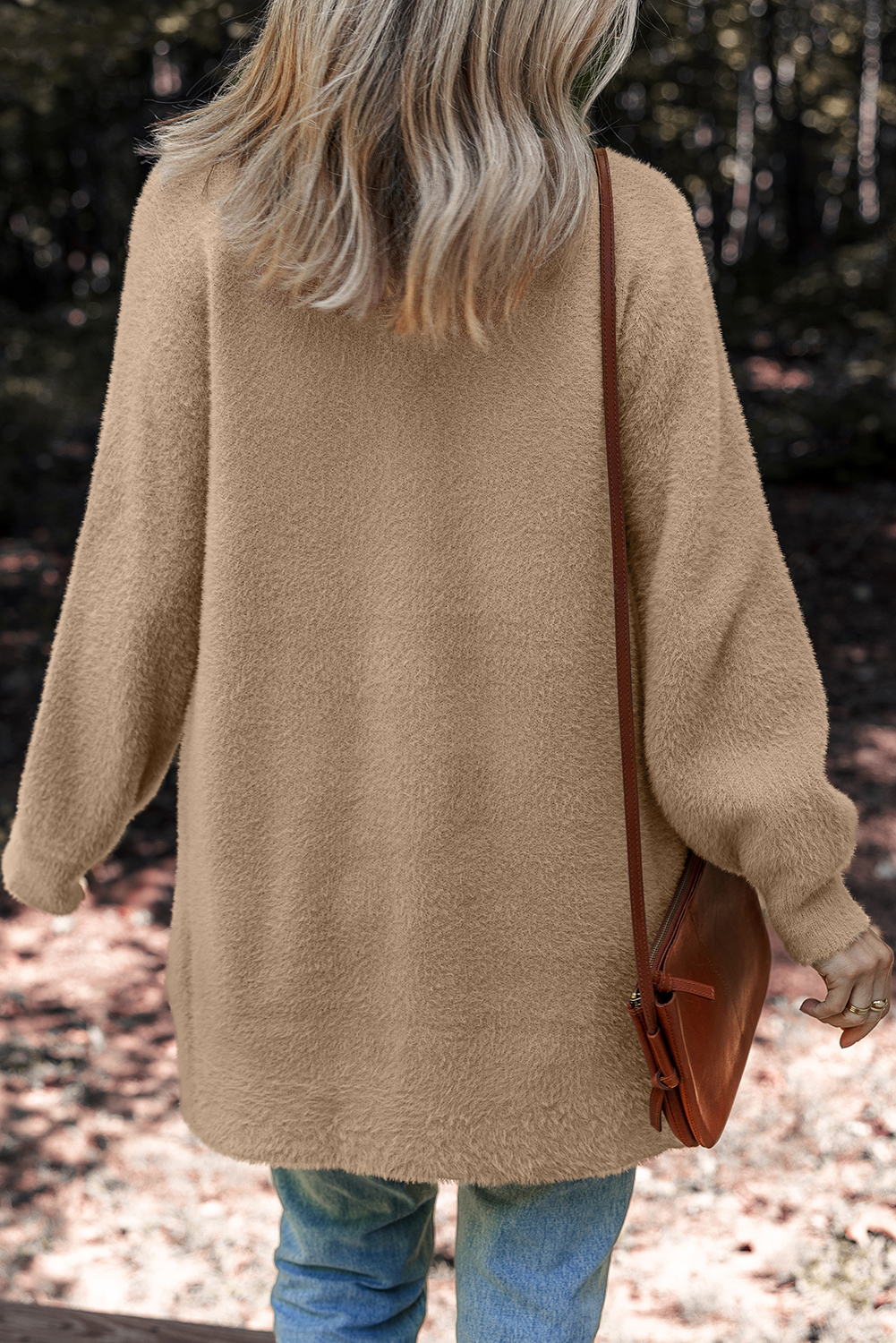 White Fuzzy Buttoned Front Midi Solid Cardigan