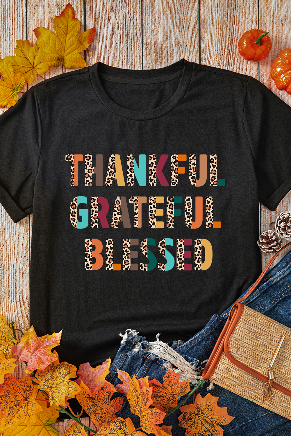White Thanksgiving Slogan Print Crew Neck T Shirt