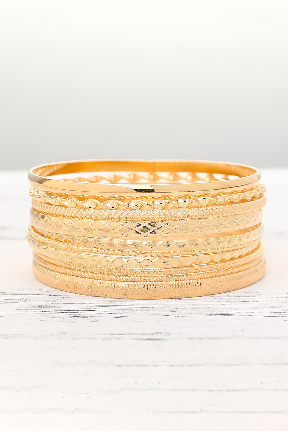 Gold 10pcs Textured Twisted Stackable Alloy Bracelet Set