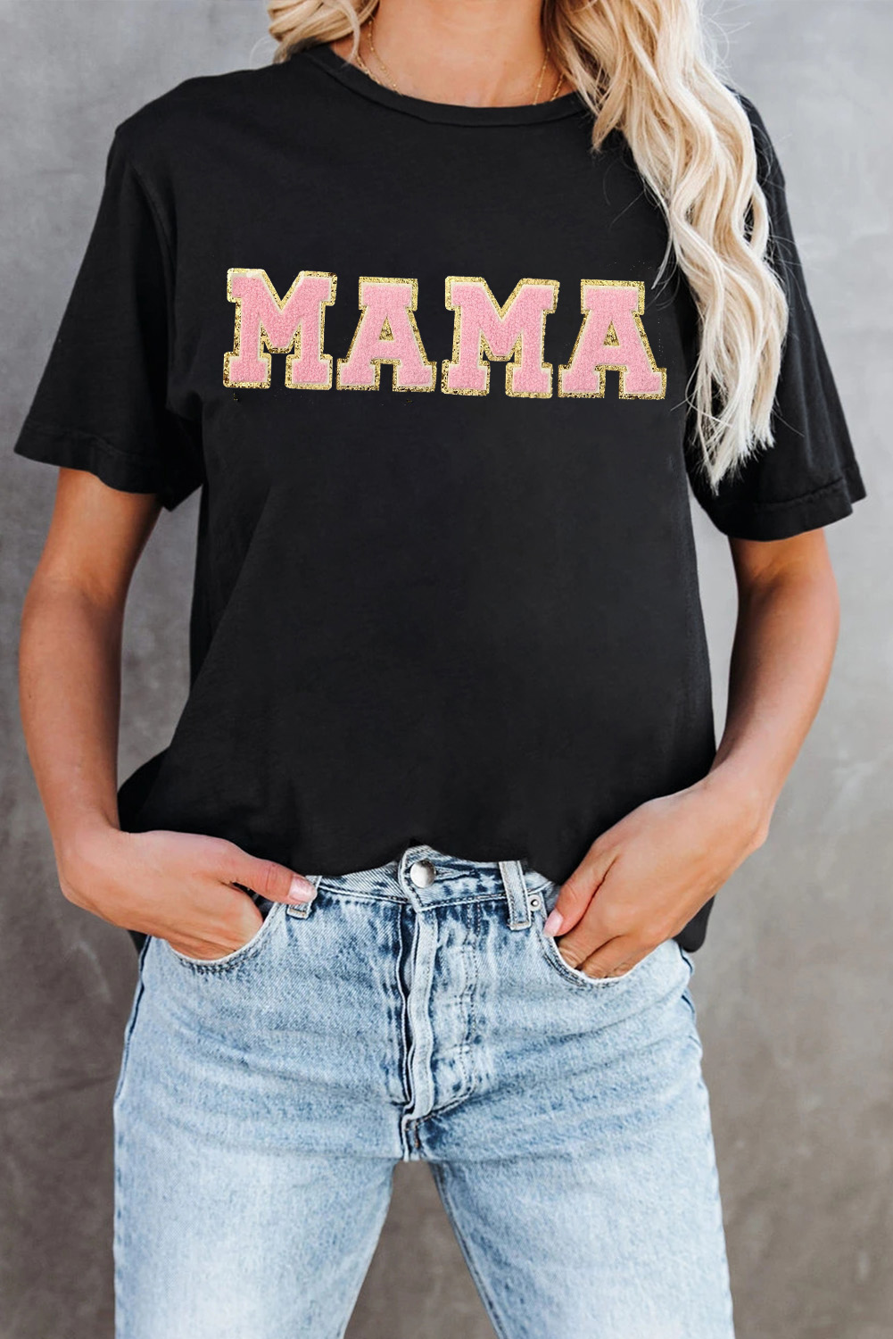 White MAMA Leopard Embroidered Crew Neck Graphic Tee
