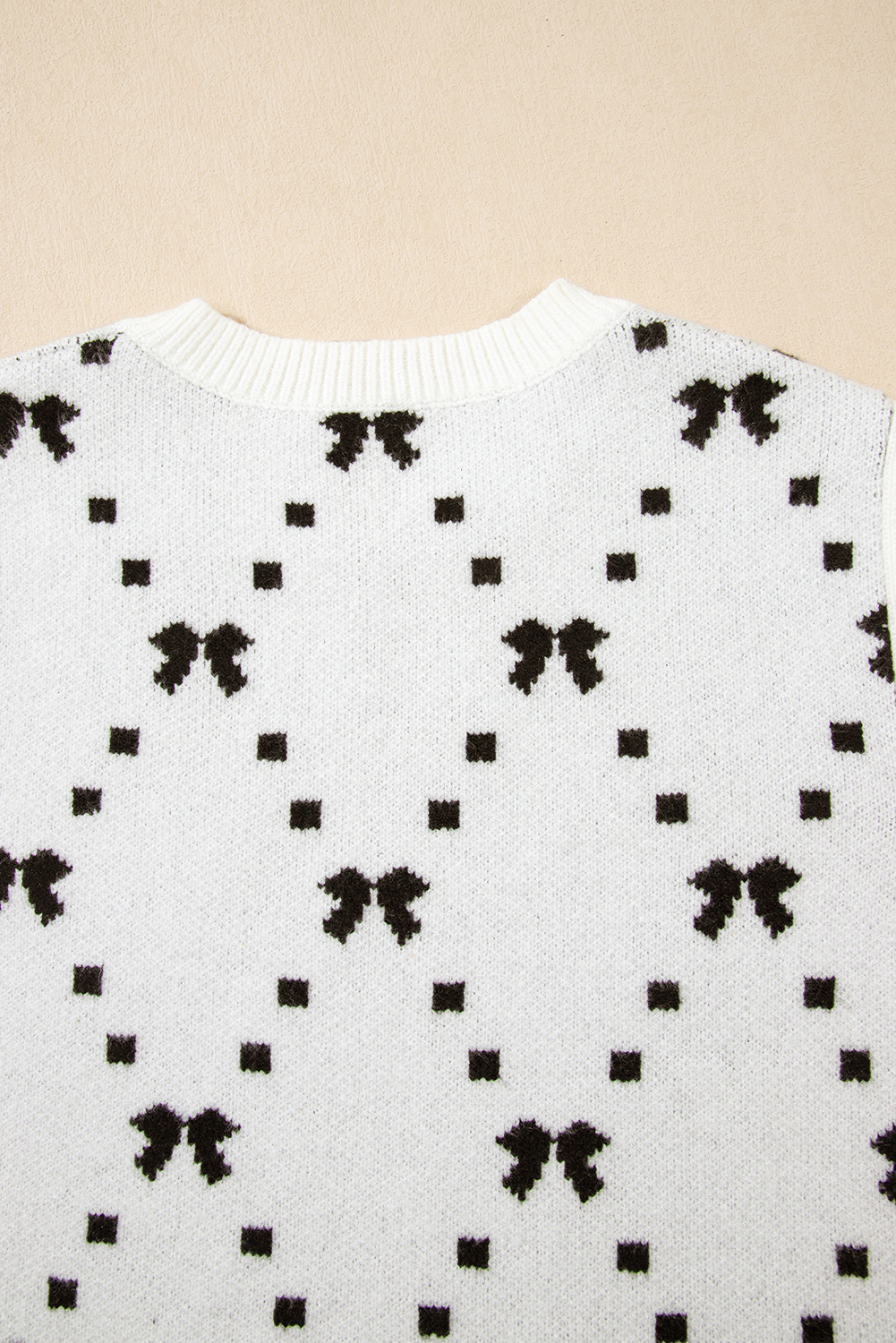 Black Preppy Vibes Bow Print Zipped Collar Sweater Tee