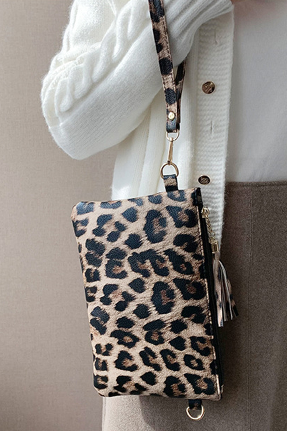Chestnut Leopard/Cow Print Wrist Strap Zipped Wallet