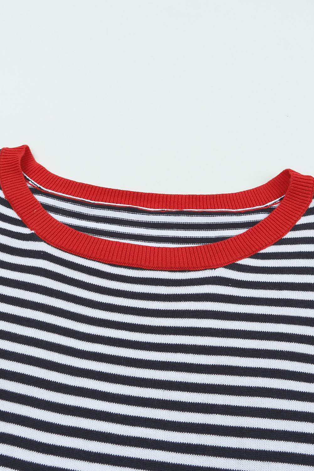 Fiery Red Striped Contrast Trimmed Drop Shoulder Sweater