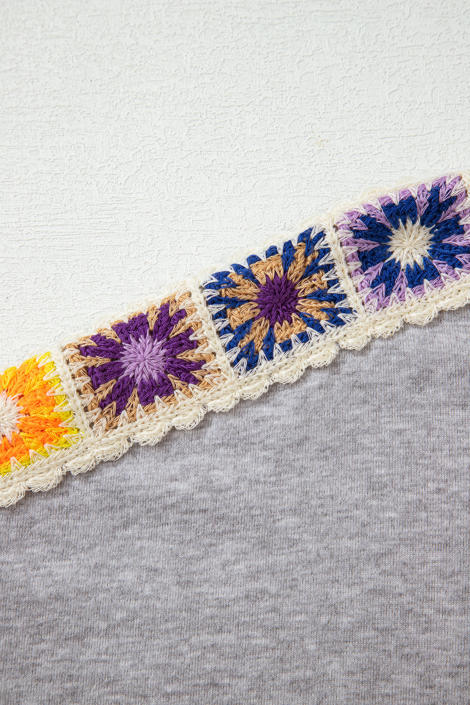 Light Grey Granny Square Crochet Detail Loose T Shirt