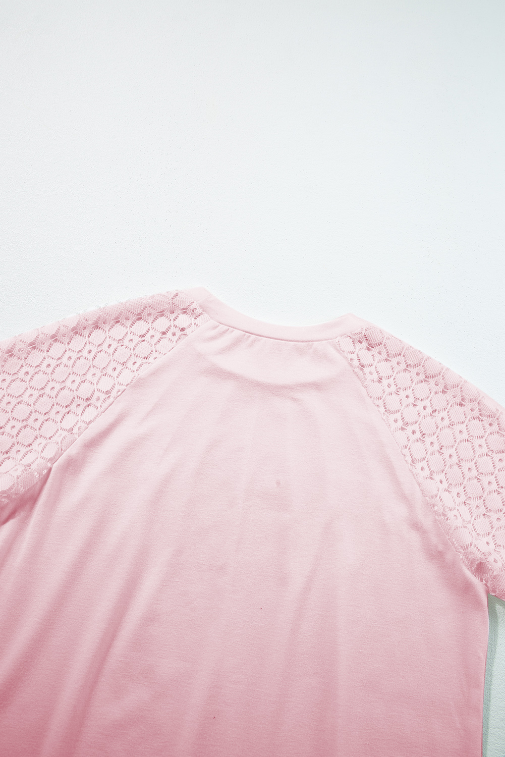 Pink Seamed Detail Contrast Lace Raglan Sleeve Tee