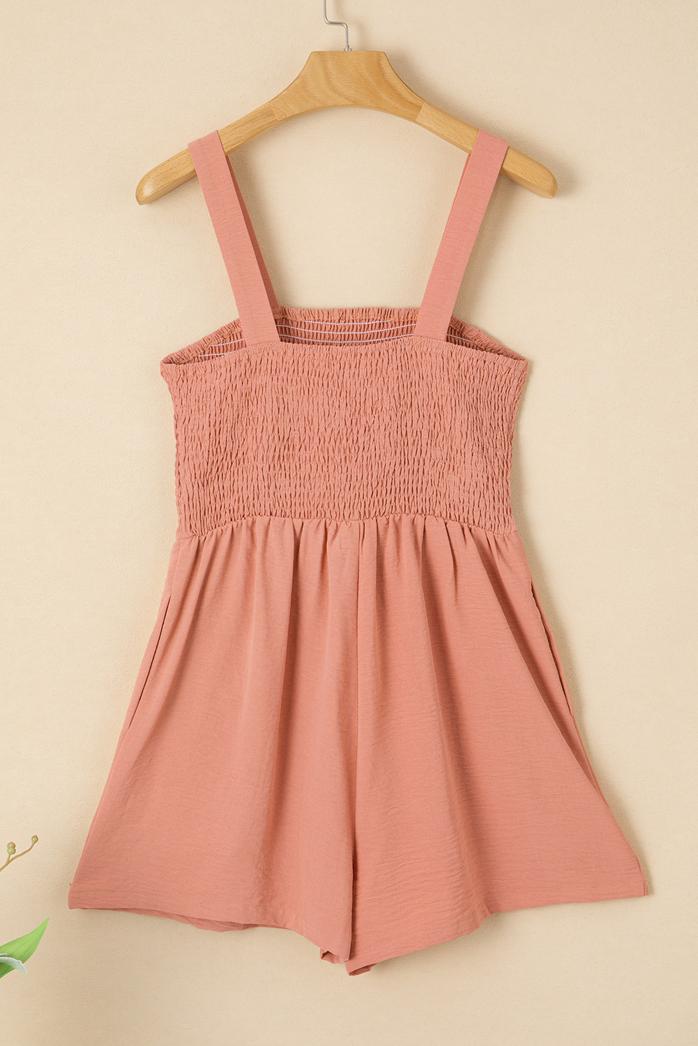 Burgundy Casual Pocketed Smocked Sleeveless Romper