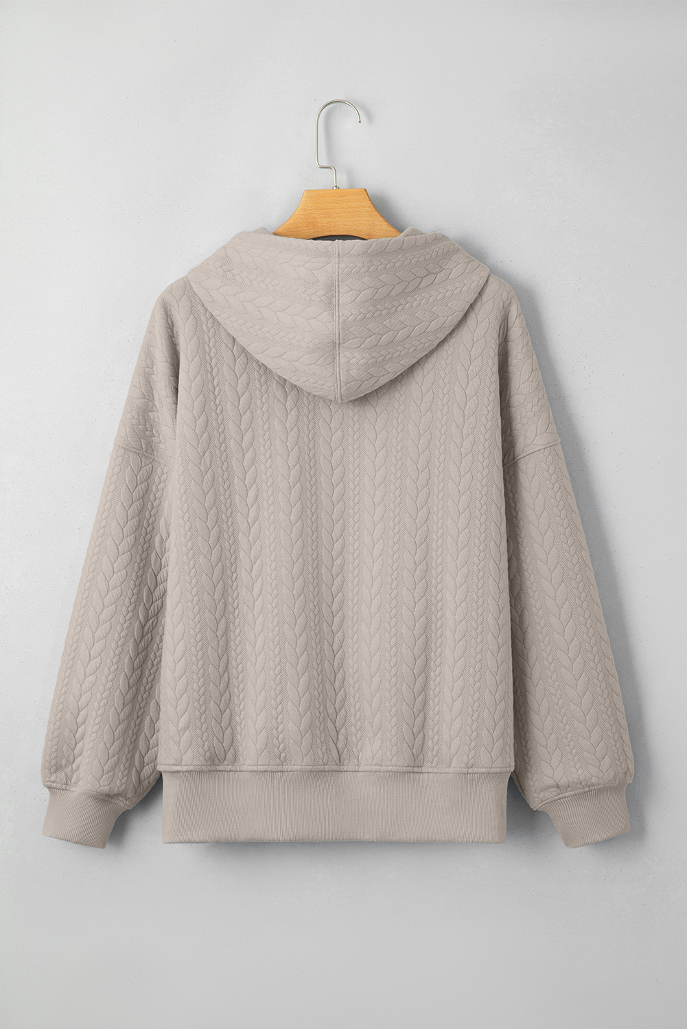 Smoke Gray Cable Textured Baggy Solid Hoodie