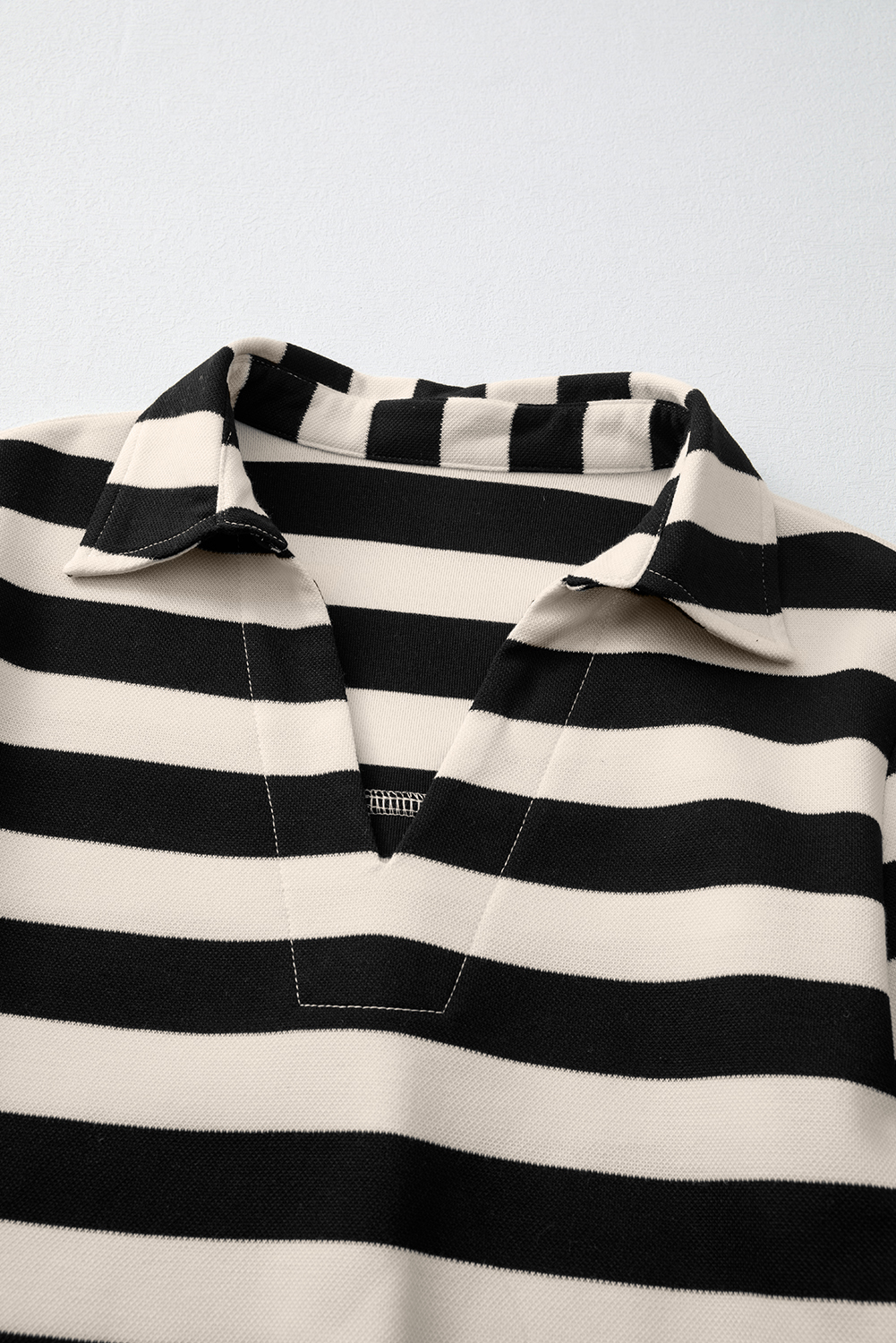 Khaki Stripe Collared V Neck Long Sleeve Loose Casual Dress