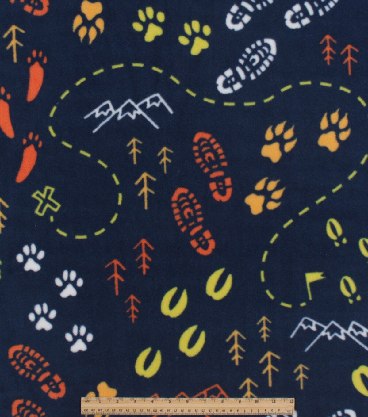 Hiking Tracks on Blue Anti Pill Fleece Fabric by POP!