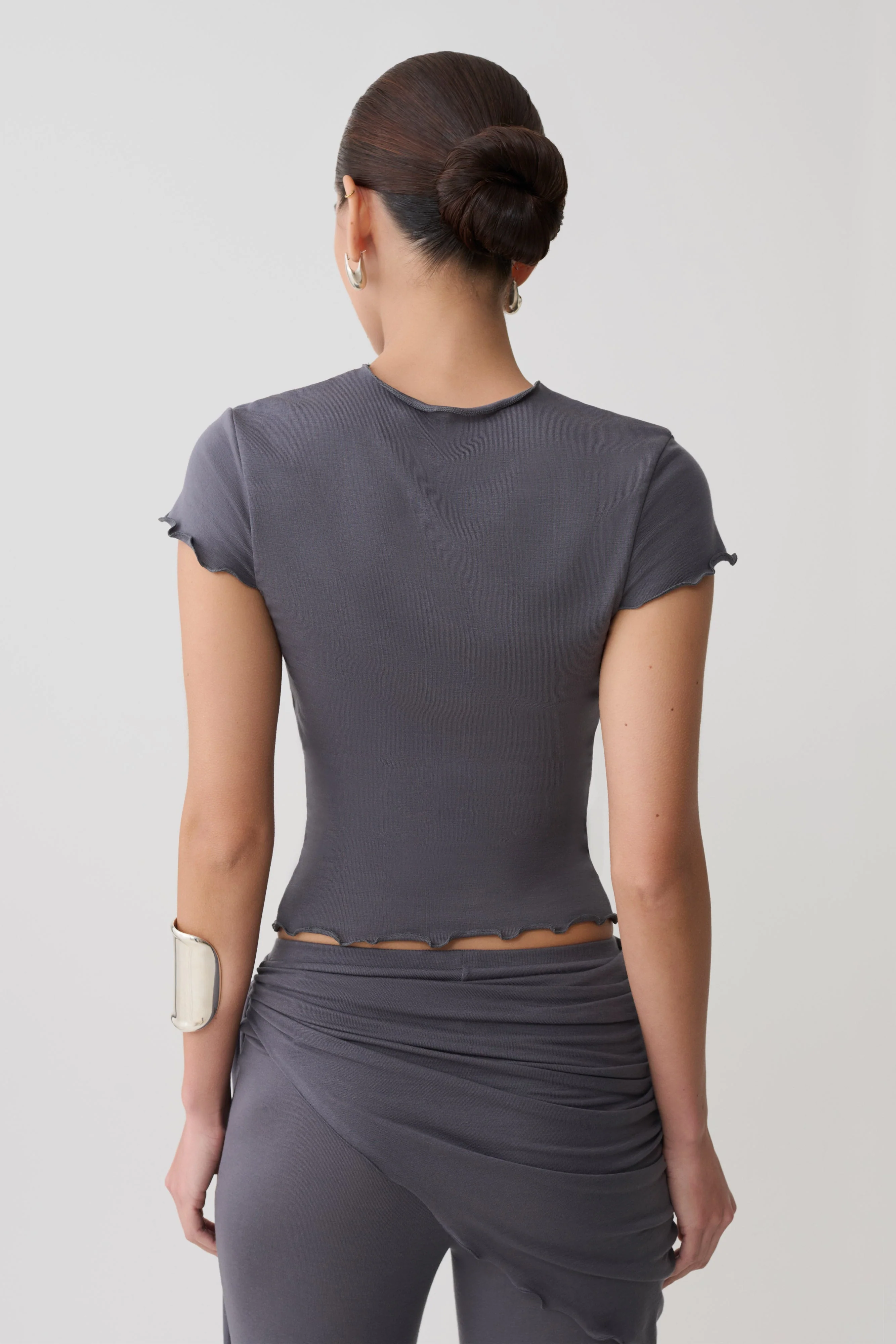 Anfie High Neck Top With Piping Detail - Grey