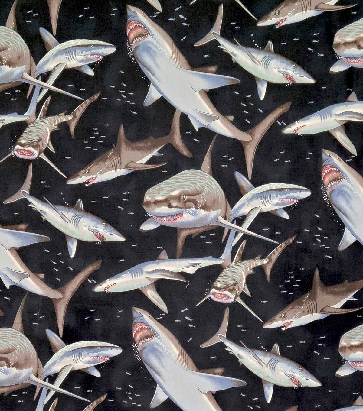 Alexander Henry Sharks on Black Premium Cotton Fabric