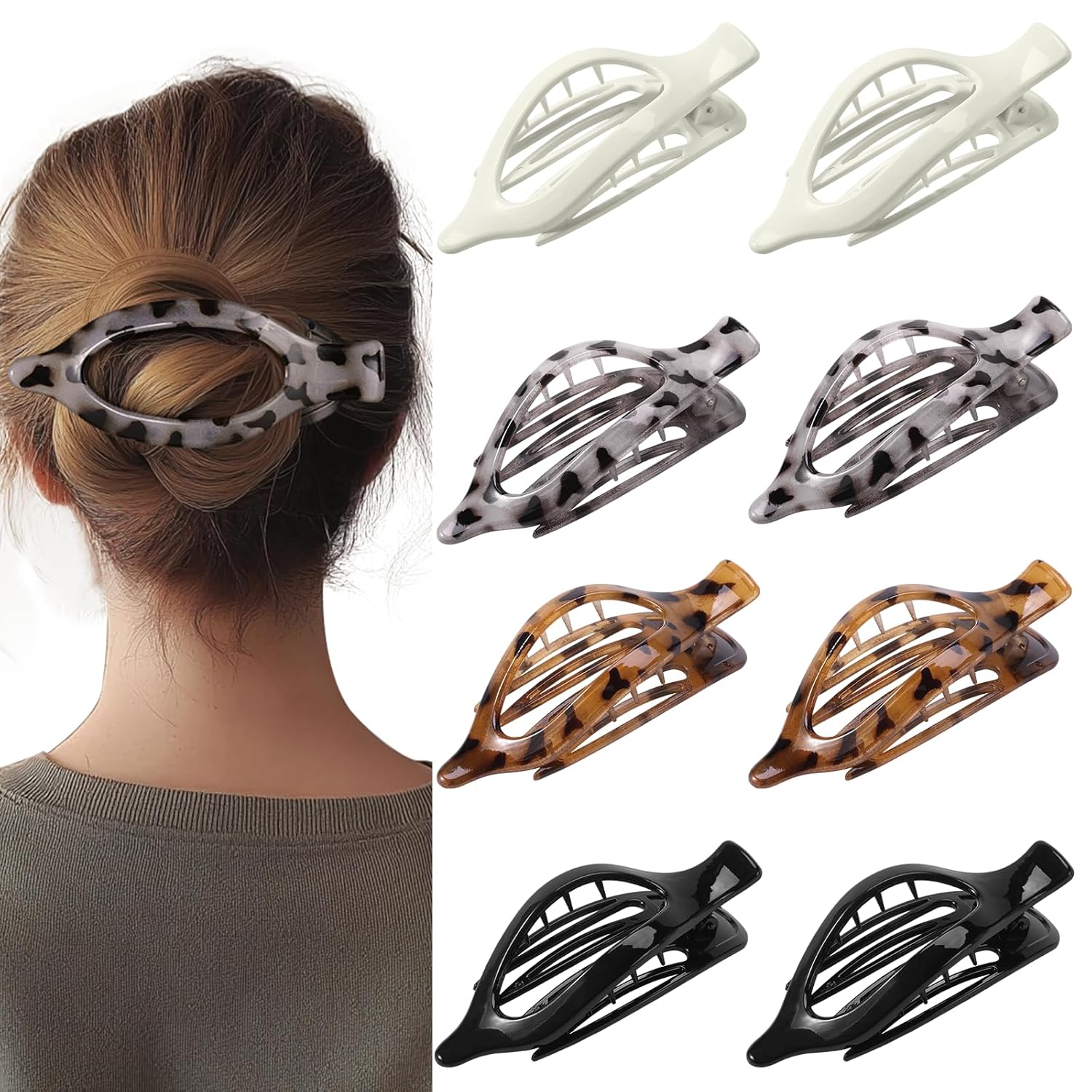 8 Pack Flat Hair Clips for Women,Matte No Crease Flat Claw Clips, Large Strong Hold Barrettes for Thick & Thin Hair, French Duckbill Styling Accessories