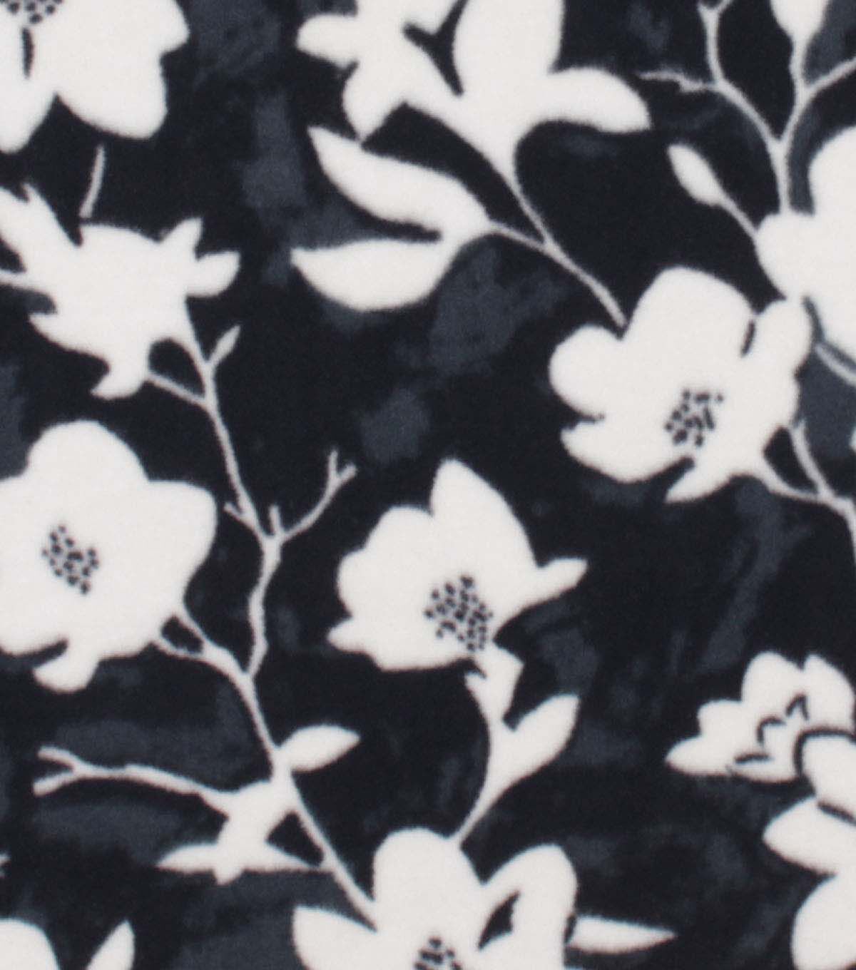 Sketched Floral on Black Anti Pill Plush Fleece Fabric
