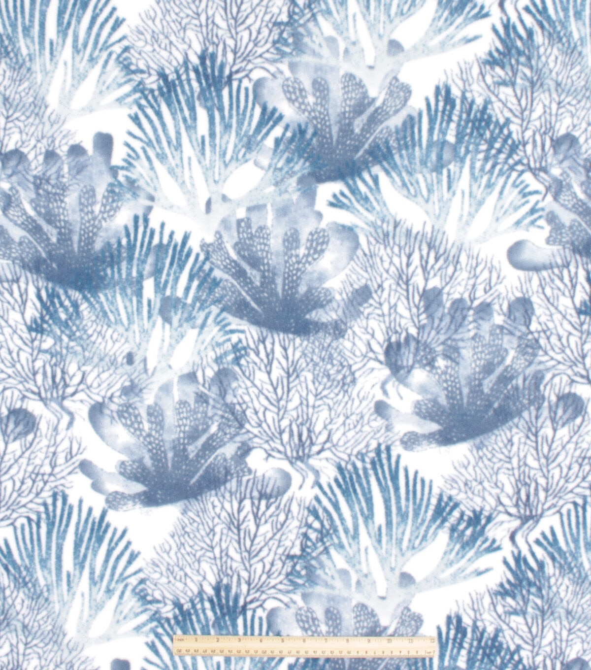 Blue Coral on White Anti Pill Fleece Fabric