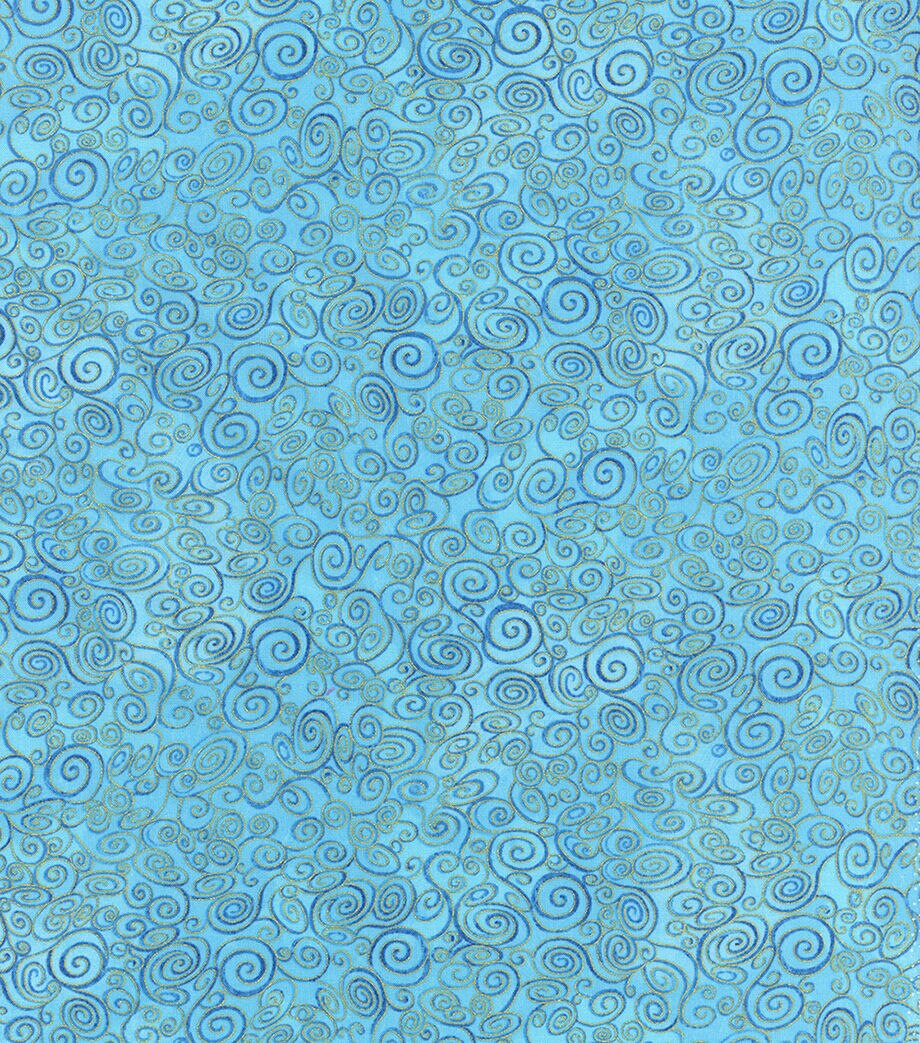 Hi Fashion Teal Swirls Premium Metallic Cotton Fabric