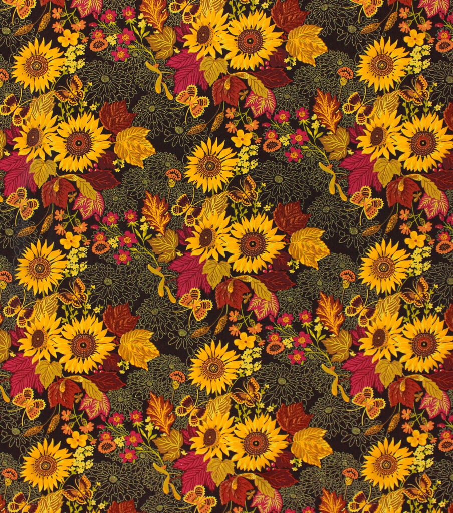 Harvest Floral Prints Metallic Cotton Fabric
