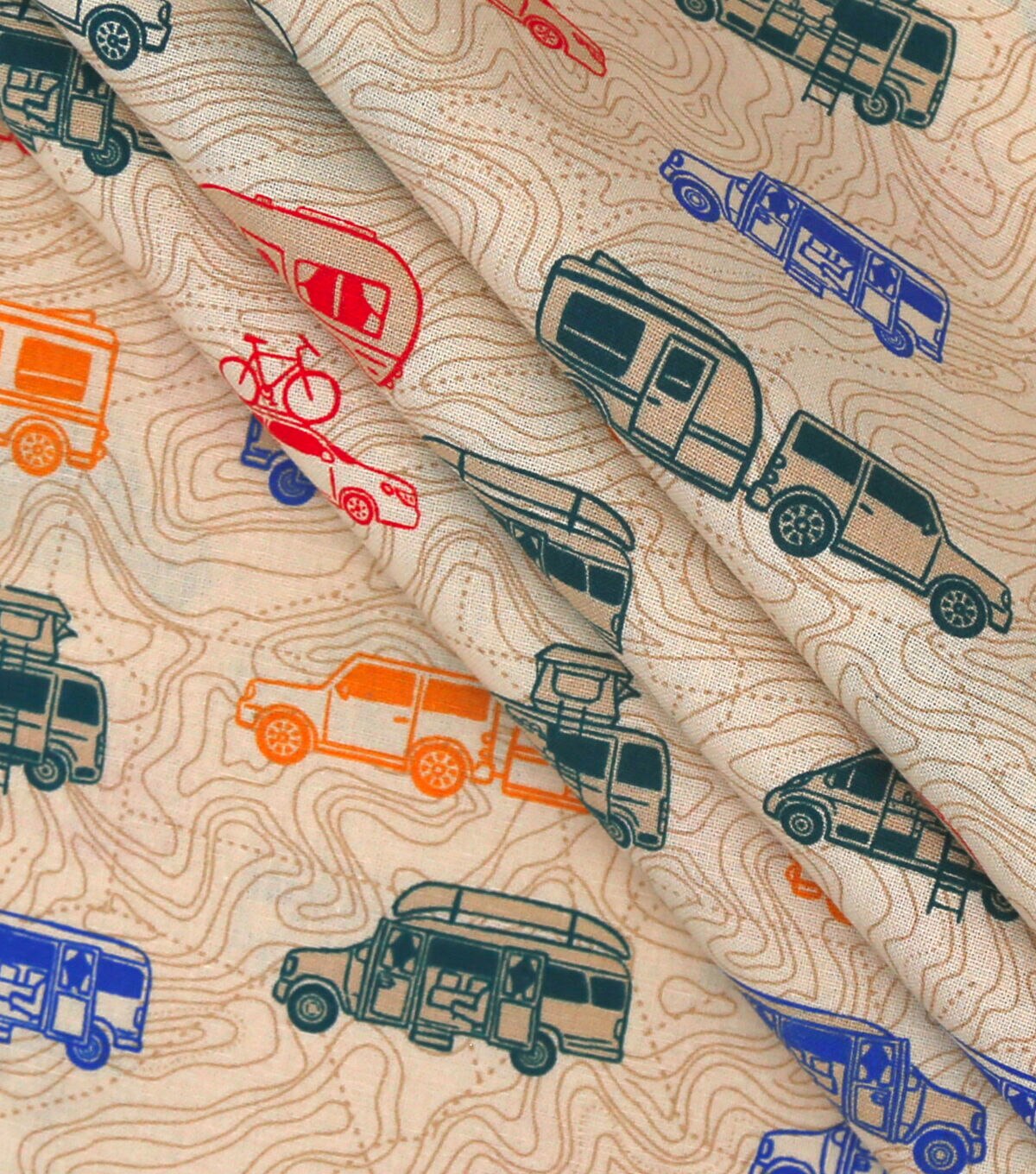 Beige Campers Novelty Cotton Fabric