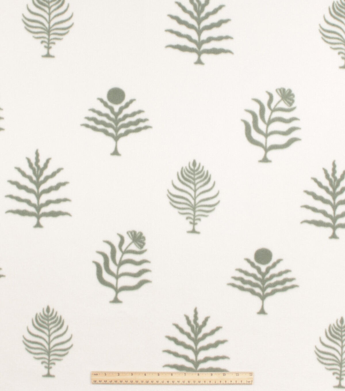 Green Foliage On Cream Blizzard Prints Fleece Fabric