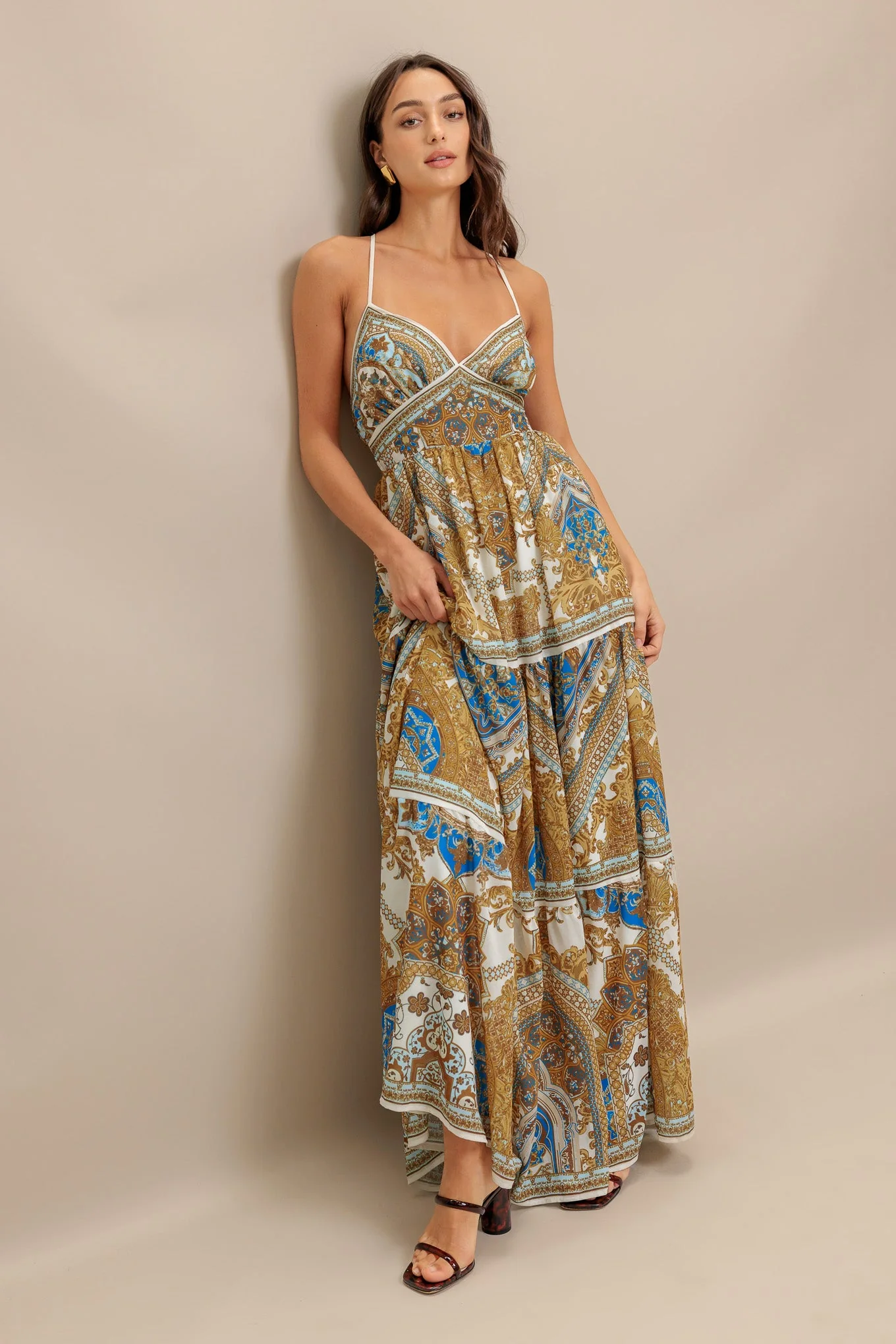 GOLDEN PALAZZO WOVEN MAXI DRESS