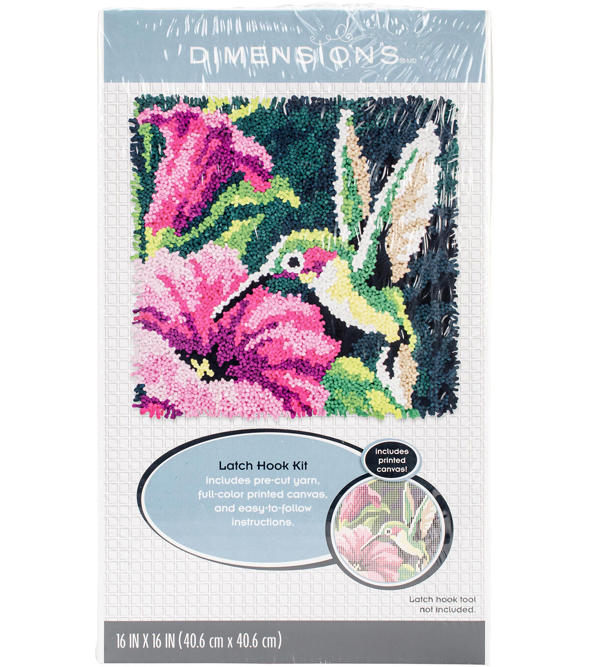 Dimensions Latch Hook Kit 16''x16'' Hummingbird