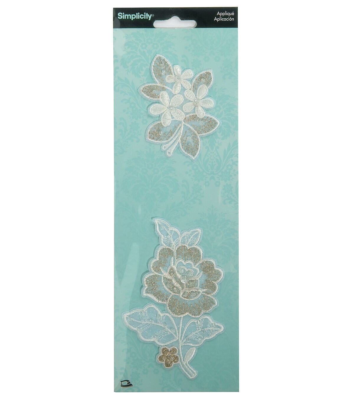 Simplicity 2ct Cream & Gold Embroidered Floral Iron On Patches