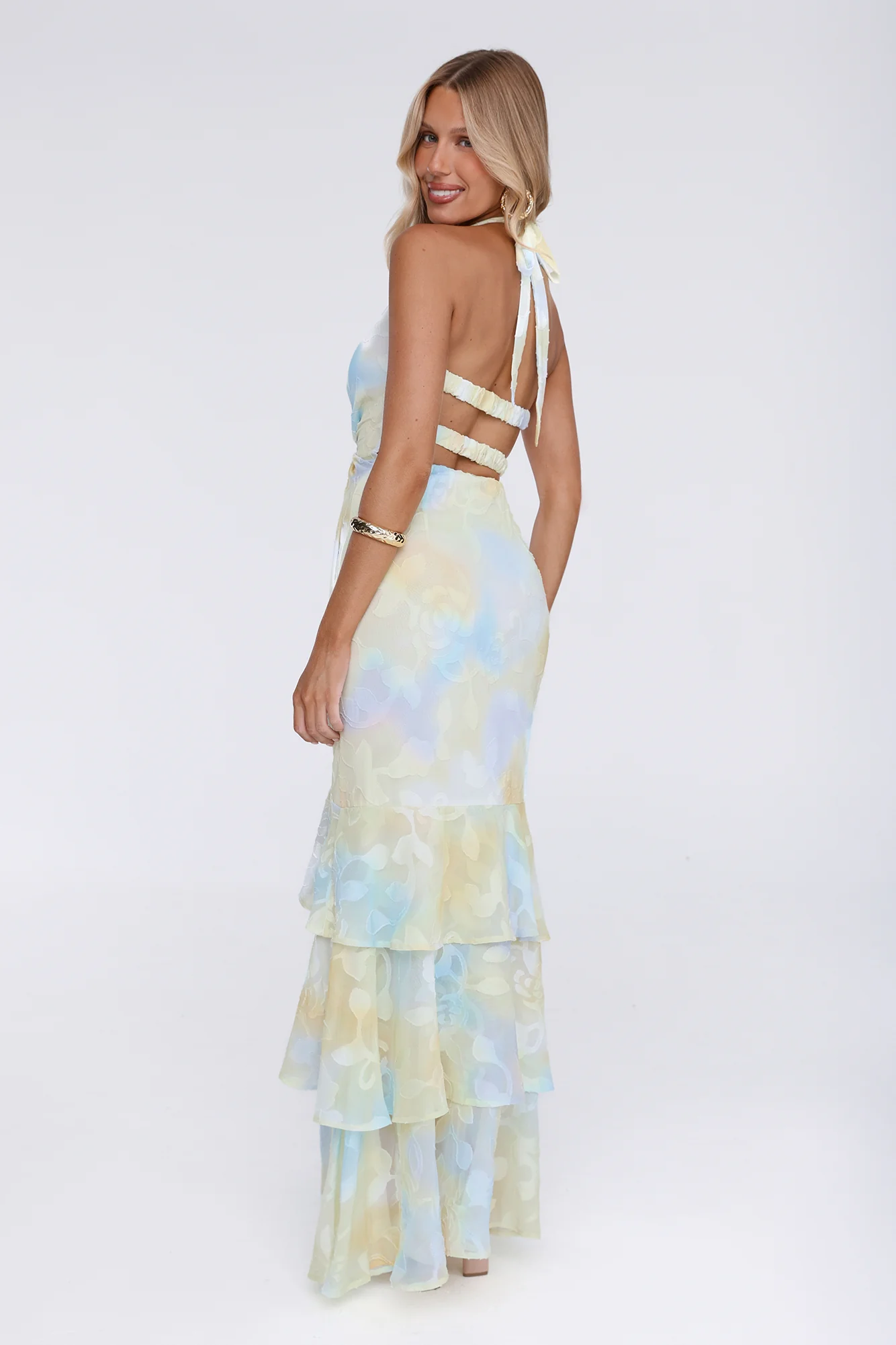 Sultry Bloom Halter Maxi Dress Yellow