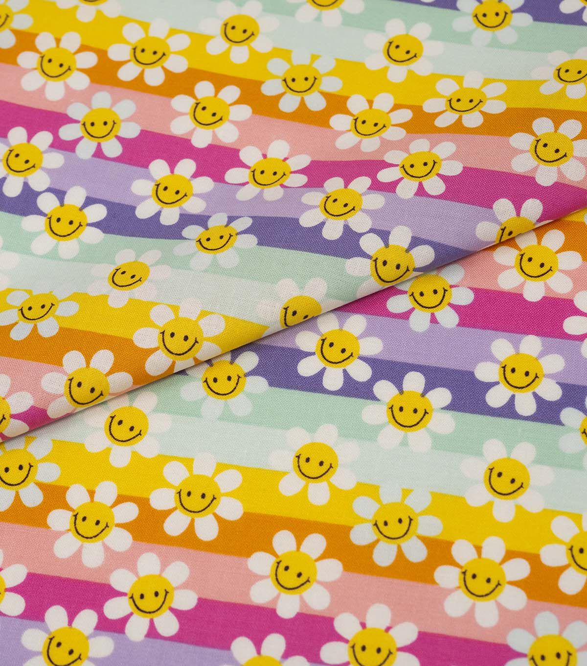 Yellow Modern Daisies on Stripes Quilt Cotton Fabric by Keepsake Calico