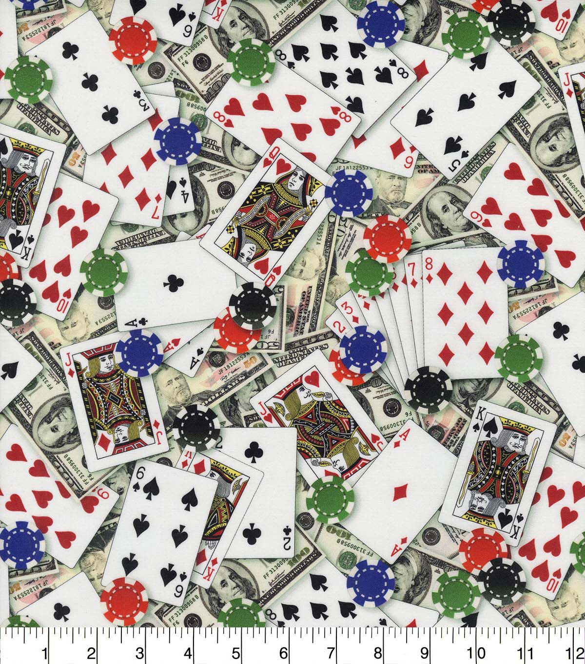 White Gambling Cards Novelty Cotton Fabric