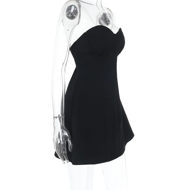 Black Flare Structured Tube Mini Dress