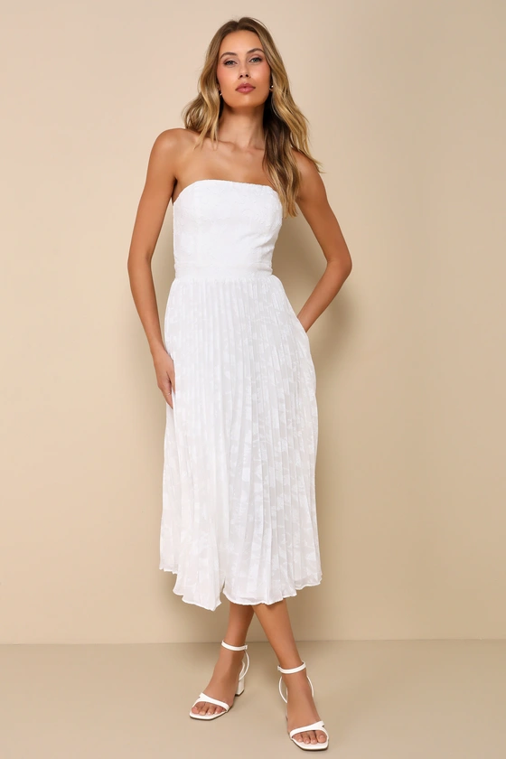 Perfectly Stunning Ivory Jacquard Strapless Midi Dress