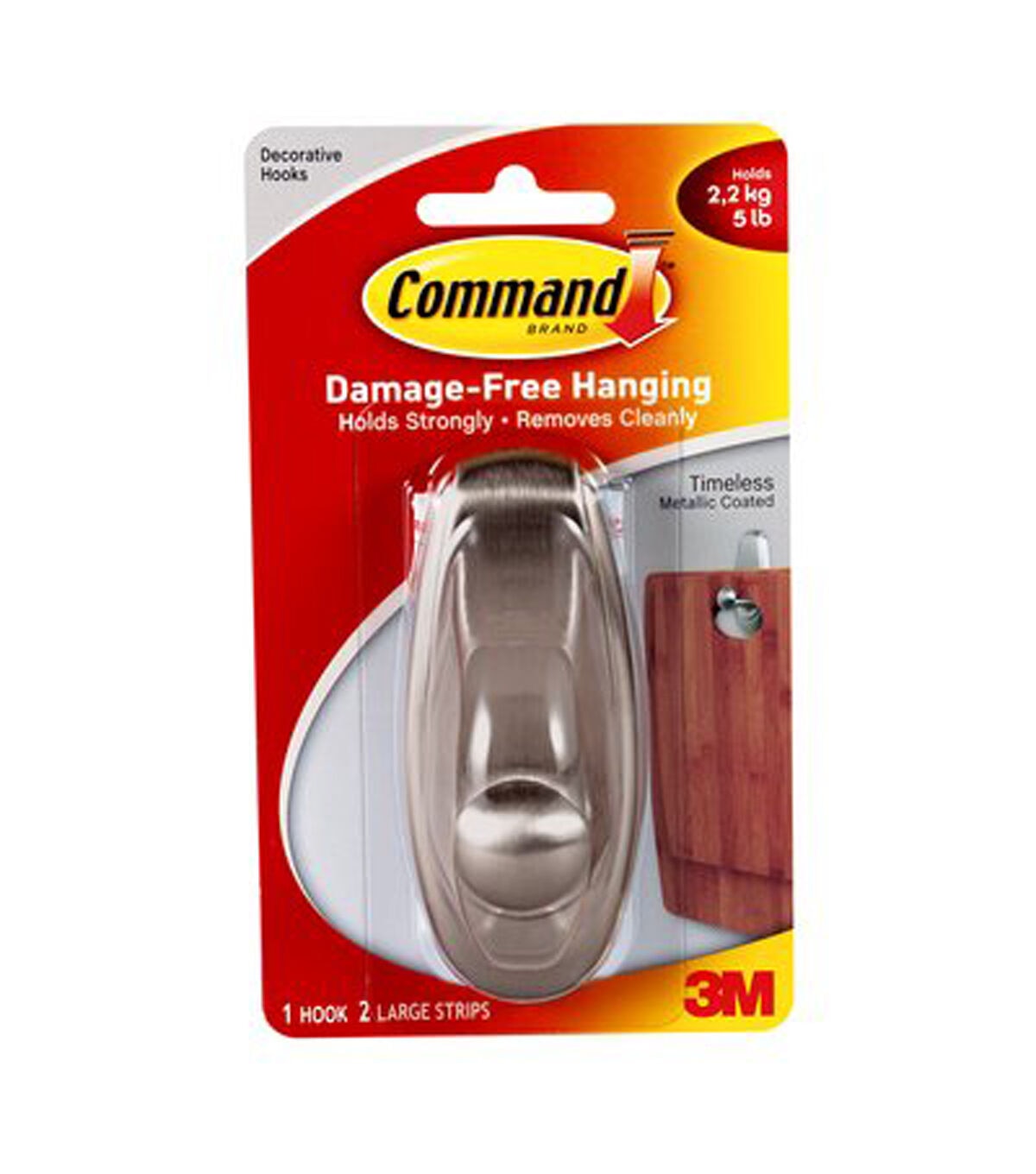 Command 5lbs Large Timeless Decorative Hook & Large Strips 3ct